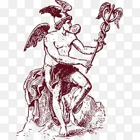 素描赫尔梅斯神像希腊神话矢量图