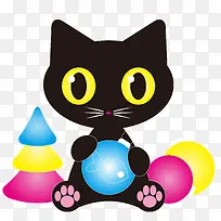 卡通拿着玩具的猫咪设计