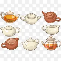 矢量茶壶和热气茶水