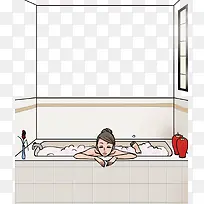 手绘女孩浴缸泡澡