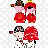 中式结婚新郎新娘卡通素材