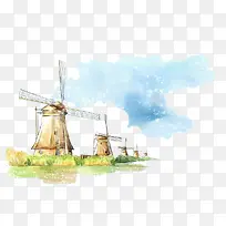 荷兰的风车手绘