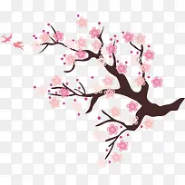 手绘粉色花朵树枝