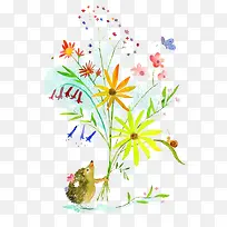 水彩花丛