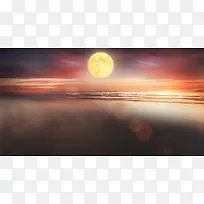 夜晚月亮海面天空环境渲染