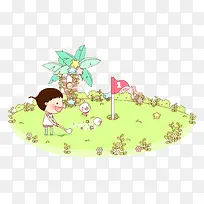 小孩在玩高尔夫