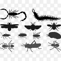 昆虫蝎子蜈蚣等剪影矢量图