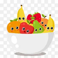 卡通装在碗里的可爱水果矢量