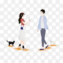 七夕情人节情侣约会卡通插画