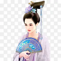 蓝色头饰盘头发美女