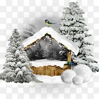 卡通雪天背景小屋