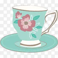 绿色花朵茶杯
