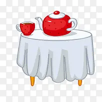茶桌和红色的茶具
