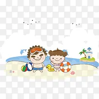 海滩夏季游泳孩子背景素材