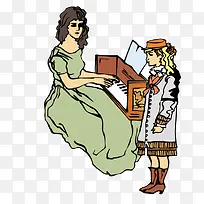 教女孩弹钢琴的老师