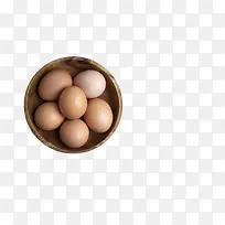 褐色鸡蛋木碗里的初生蛋实物