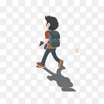 卡通放学回家男孩