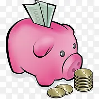 小猪存钱罐和钱币矢量素材