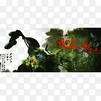泼墨莲花国画