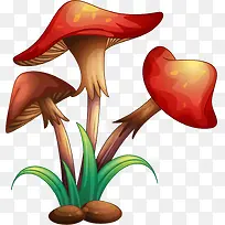 红色简约蘑菇小草