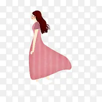 手绘人物插图春天踏青的女孩