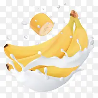 手绘飞溅的香蕉牛奶png