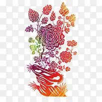 炫彩剪纸花朵高清免抠素材