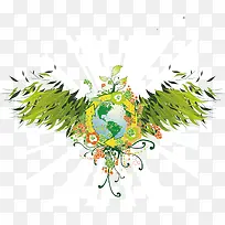 绿色 气球 花纹 翅膀 创意背景