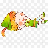 绿色可爱儿童睡觉姿势