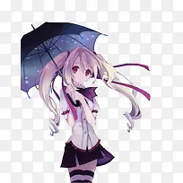 卡通立绘撑着雨伞女孩