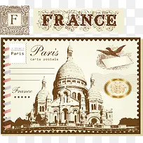 矢量法国建筑物邮票