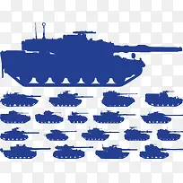 各种坦克剪影蓝色矢量图
