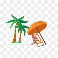 椰子树沙滩太阳椅和遮阳伞