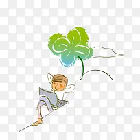 卡通电脑放身上闭着眼睛的男子素