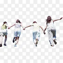 男女学生一起向前迈进背影