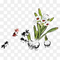 水墨水仙花