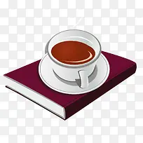 手绘红色书本和咖啡杯