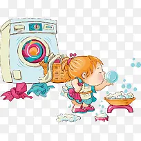 洗衣服的小女孩