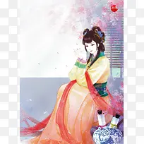 古风清秀温柔美女手绘