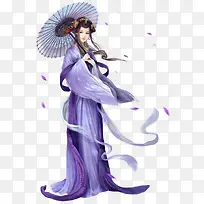 古风温柔紫衣手绘美女