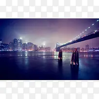 夜晚都市水面大桥海报背景
