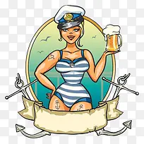 卡通带水手帽的女性