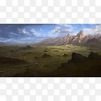 山峰野外自然风光插画