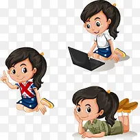 矢量手绘小女该