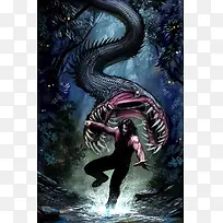 狰狞吞噬人的蟒蛇海报背景
