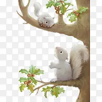 手绘小松鼠树木