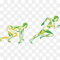 绿色线条人物跑步素材