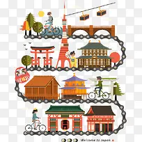 矢量日本旅游线路设计素材