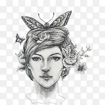 素描女性插画