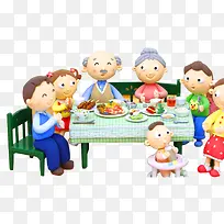 坐在一起吃年夜饭的一家人